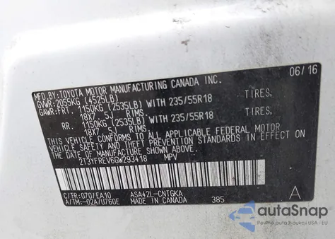 2016 Toyota Rav4 Limited z USA, uszkodzony, nr VIN 2T3YFREV6GW293418